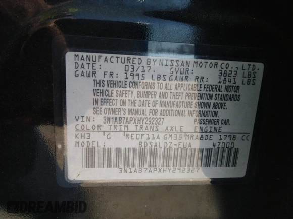 2017 Nissan Sentra SR z VIN 3N1AB7APXHY292327, wystawiony jako IAAI lot #41923897 z przebiegiem 97 453 mil mil oraz . Historia ofert i sprzedaży dostępna na DreamBid. Obrazek 9.