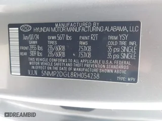 2024 Hyundai Santa Fe SEL with VIN 5NMP2DGL8RH054238, listed as a IAAI auction lot 41333486 with 1,466 mi miles. Bid and sale history available at carsss.com. Image 9.