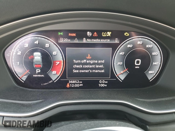 2020 Audi A4 Premium Plus with VIN WAUENAF48LN010478, listed as a Copart auction lot 58715525 with 36,852 mi miles and Non repairable. Bid and sale history available at DreamBid. Image 9.