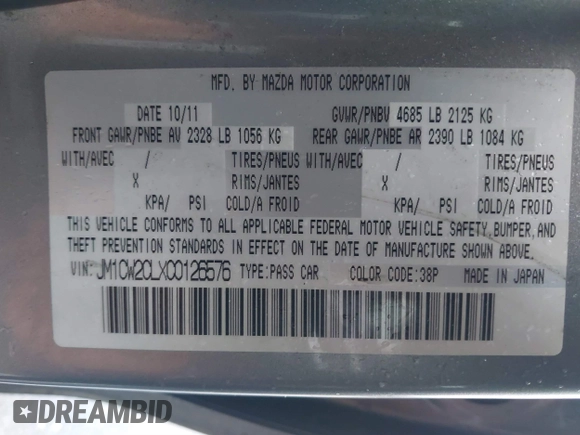 2012 Mazda 5 Touring с VIN JM1CW2CLXC0126576, выставлен на аукционе IAAI как лот 41759917 с пробегом 144 596 миль миль и . История ставок и продаж доступна на DreamBid. Изображение 9.