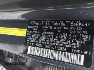 2018 Hyundai Kona SE with VIN KM8K1CAAXJU112924, listed as a IAAI auction lot 41567913 with 84,816 mi miles and . Bid and sale history available at DreamBid. Image 9.