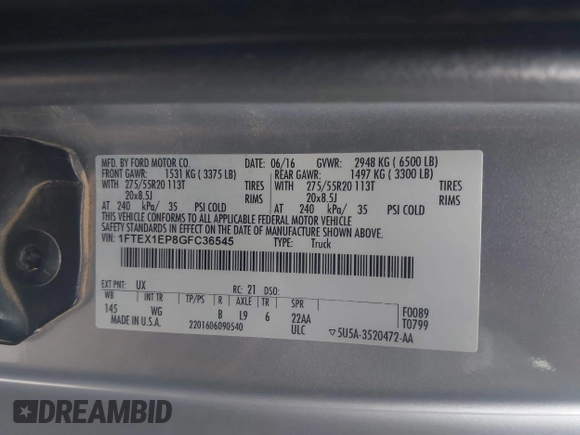 2016 Ford F-150 XLT с VIN 1FTEX1EP8GFC36545, выставлен на аукционе IAAI как лот 41058835 с пробегом 83 275 миль миль и . История ставок и продаж доступна на DreamBid. Изображение 9.