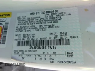 2015 Ford Fusion SE with VIN 3FA6P0H70FR169716, listed as a IAAI auction lot 41920902 with 288,875 mi miles. Bid and sale history available at carsss.com. Image 9.