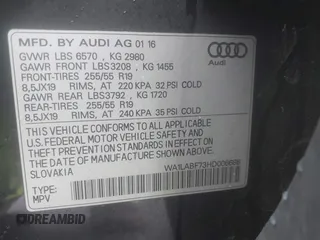 2017 Audi Q7 Premium Plus with VIN WA1LABF73HD006688, listed as a IAAI auction lot 41906362 with 65,851 mi miles. Bid and sale history available at carsss.com. Image 9.