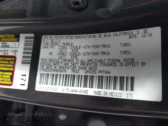 2017 Toyota Tacoma SR5 with VIN 3TMAZ5CN7HM036078, listed as a IAAI auction lot 41698163 with 91,376 mi miles. Bid and sale history available at carsss.com. Image 9.