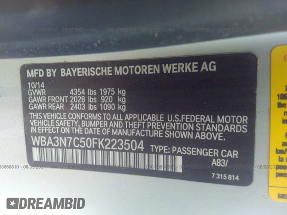 2015 BMW 4 Series 428i z VIN WBA3N7C50FK223504, wystawiony jako IAAI lot #39593317 z przebiegiem 64 668 mil mil oraz . Historia ofert i sprzedaży dostępna na DreamBid. Obrazek 9.