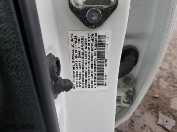 2016 Honda Civic Sedan EX with VIN 19XFC2F72GE049705, listed as a Copart auction lot 48363505 with 64,751 mi miles and Clean Title. Bid and sale history available at carsss.com. Image 14.