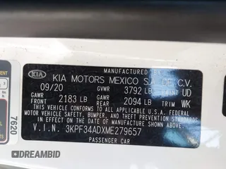 2021 Kia Forte GT-Line with VIN 3KPF34ADXME279657, listed as a IAAI auction lot 41946124 with 50,138 mi miles and . Bid and sale history available at DreamBid. Image 9.