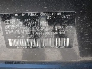 2024 Subaru Impreza Sport with VIN JF1GUAFC7R8890897, listed as a IAAI auction lot 41854371 with 1,373 mi miles. Bid and sale history available at carsss.com. Image 9.