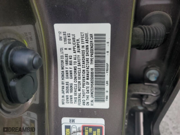 2013 Honda Insight LX with VIN JHMZE2H58DS000518, listed as a Copart auction lot 44018465 with 109,011 mi miles and Salvage Title. Bid and sale history available at carsss.com. Image 14.