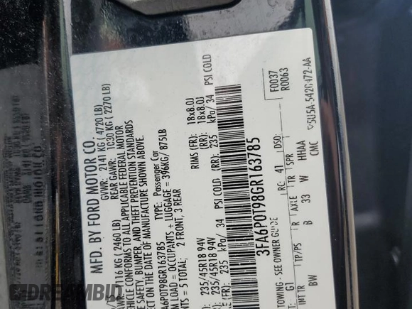 2016 Ford Fusion SE with VIN 3FA6P0T98GR163785, listed as a Copart auction lot 61542735 with 112,776 mi miles and Salvage title. Bid and sale history available at DreamBid. Image 12.