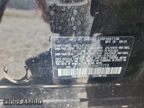 2024 Subaru Forester Special Sports with VIN JF2SKAGC1RH403719, listed as a Copart auction lot 58961745 with 25,489 mi miles and Salvage title. Bid and sale history available at DreamBid. Image 13.