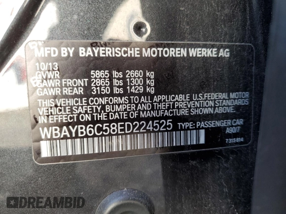 2014 BMW 7 Series 750i xDrive with VIN WBAYB6C58ED224525, listed as a Copart auction lot 85223354 with 132,892 mi miles and Clean Title. Bid and sale history available at carsss.com. Image 13.
