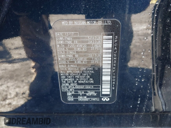 2019 Infiniti QX50 Essential with VIN 3PCAJ5M3XKF100419, listed as a IAAI auction lot 42105217 with 66,474 mi miles and . Bid and sale history available at DreamBid. Image 9.