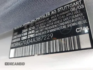 2004 Mercedes-Benz S 430 with VIN WDBNG70J04A387229, listed as a IAAI auction lot 41518986 with Not provided miles and . Bid and sale history available at DreamBid. Image 9.