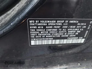 2014 Volkswagen Passat Wolfsburg Edition with VIN 1VWAS7A37EC097863, listed as a IAAI auction lot 42251601 with 106,454 mi miles and . Bid and sale history available at DreamBid. Image 9.