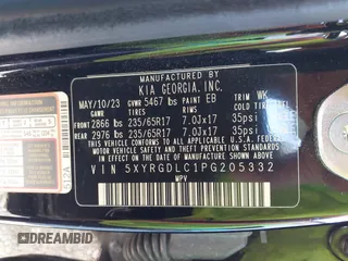 2023 Kia Sorento LX with VIN 5XYRGDLC1PG205332, listed as a IAAI auction lot 41776625 with 47,300 mi miles. Bid and sale history available at carsss.com. Image 9.