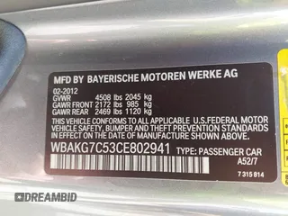 2012 BMW 3 Series 335i with VIN WBAKG7C53CE802941, listed as a IAAI auction lot 42574469 with 125,908 mi miles and . Bid and sale history available at DreamBid. Image 9.