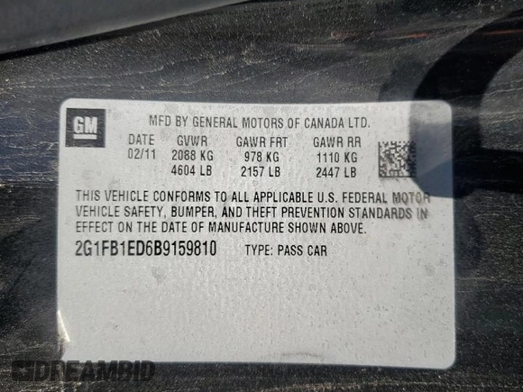 2011 Chevrolet Camaro 1LT с VIN 2G1FB1ED6B9159810, выставлен на аукционе Copart как лот 57785455 с пробегом 156 221 миль миль и Списание • Salvage title. История ставок и продаж доступна на DreamBid. Изображение 12.