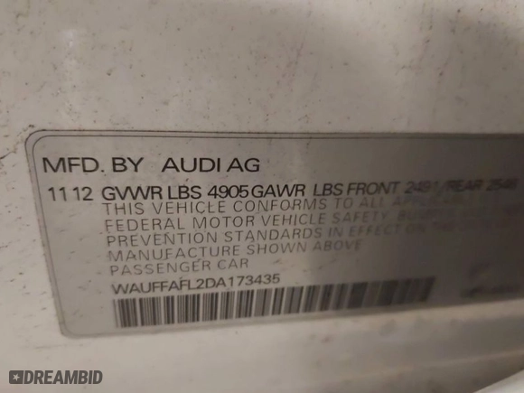 2013 Audi A4 Premium Plus with VIN WAUFFAFL2DA173435, listed as a IAAI auction lot 41941457 with 111,174 mi miles. Bid and sale history available at carsss.com. Image 9.