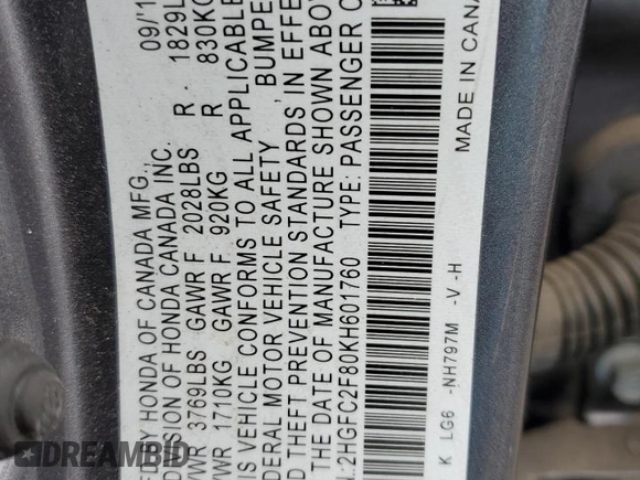 2019 Honda Civic Sedan Sport with VIN 2HGFC2F80KH601760, listed as a Copart auction lot 81145614 with 45,039 mi miles and Salvage Title. Bid and sale history available at carsss.com. Image 13.