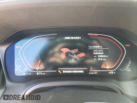 2020 BMW 3 Series M340i with VIN 3MW5U7J09L8B27922, listed as a Copart auction lot 68222584 with 51,220 mi miles and Salvage Title. Bid and sale history available at carsss.com. Image 9.