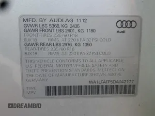 2013 Audi Q5 Premium Plus with VIN WA1LFAFP5DA042177, listed as a Copart auction lot 59809615 with 103,071 mi miles and Salvage title. Bid and sale history available at DreamBid. Image 12.