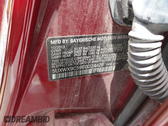2014 BMW X3 xDrive28i with VIN 5UXWX9C59E0D24428, listed as a IAAI auction lot 42425981 with 240,699 mi miles and . Bid and sale history available at DreamBid. Image 9.