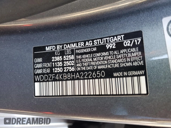 2017 Mercedes-Benz E-Class E 300 Luxury with VIN WDDZF4KB8HA222650, listed as a Copart auction lot 64620482 with 111,984 mi miles. Bid and sale history available at carsss.com. Image 10.