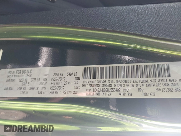 2017 Jeep Wrangler Unlimited Sport with VIN 1C4BJWDG6HL555402, listed as a IAAI auction lot 42255790 with 113,118 mi miles and . Bid and sale history available at DreamBid. Image 9.