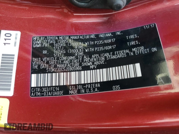 2018 Toyota Sienna LE Auto Access Seat with VIN 5TDKZ3DC5JS905966, listed as a Copart auction lot 50753055 with 107,490 mi miles and Salvage Title. Bid and sale history available at carsss.com. Image 14.