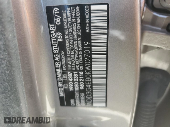 2019 Mercedes-Benz A 220 with VIN WDD3G4EB0KW027019, listed as a Copart auction lot 49398305 with 67,751 mi miles and Salvage Title. Bid and sale history available at DreamBid. Image 12.