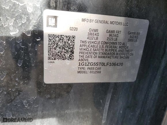 2020 Chevrolet Malibu RS with VIN 1G1ZG5ST0LF106420, listed as a Copart auction lot 41529515 with 102,338 mi miles and Salvage Title. Bid and sale history available at carsss.com. Image 13.