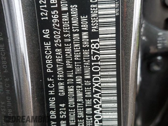 2013 Porsche Panamera с VIN WP0AA2A7XDL015781, выставлен на аукционе Copart как лот 84434804 с пробегом Не указан миль и Списание • Salvage title. История ставок и продаж доступна на DreamBid. Изображение 14.