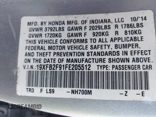 2015 Honda Civic Sedan EX-L with VIN 19XFB2F91FE205512, listed as a IAAI auction lot 41849708 with 122,947 mi miles. Bid and sale history available at carsss.com. Image 9.