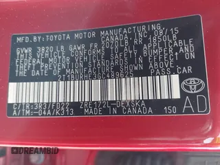 2016 Toyota Corolla L with VIN 2T1BURHE3GC489625, listed as a IAAI auction lot 41724804 with 68,042 mi miles and . Bid and sale history available at DreamBid. Image 9.