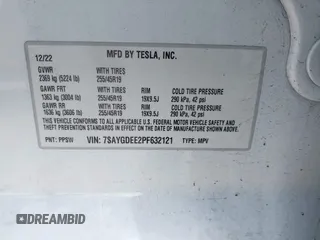 2023 Tesla Model Y Long Range with VIN 7SAYGDEE2PF632121, listed as a IAAI auction lot 41798780 with 53,773 mi miles. Bid and sale history available at carsss.com. Image 9.