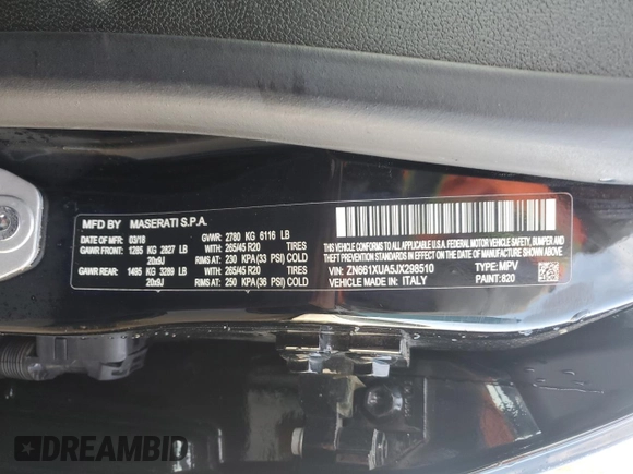 2018 Maserati Levante с VIN ZN661XUA5JX298510, выставлен на аукционе Copart как лот 85892154 с пробегом Не указан миль и Списание • Salvage title. История ставок и продаж доступна на DreamBid. Изображение 13.