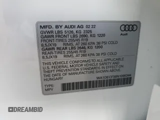 2022 Audi Q3 S line Premium with VIN WA1DECF38N1095344, listed as a Copart auction lot 43791725 with 16,261 mi miles and Salvage Title. Bid and sale history available at carsss.com. Image 16.