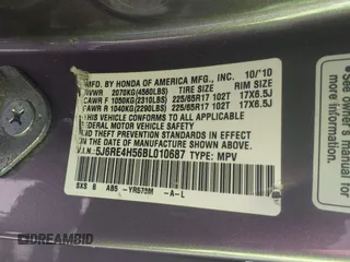2011 Honda CR-V EX with VIN 5J6RE4H56BL010687, listed as a IAAI auction lot 42166073 with Not Provided miles and . Bid and sale history available at carsss.com. Image 9.