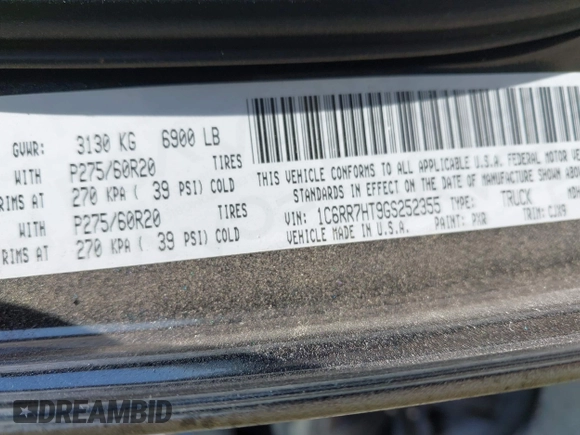 2016 Ram 1500 Sport with VIN 1C6RR7HT9GS252355, listed as a IAAI auction lot 40565977 with 116,252 mi miles and . Bid and sale history available at DreamBid. Image 9.