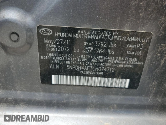 2012 Hyundai Elantra Limited z VIN 5NPDH4AE3CH074712, wystawiony jako Copart lot #58024145 z przebiegiem 170 120 mil mil oraz Czysty tytuł • Clean title. Historia ofert i sprzedaży dostępna na DreamBid. Obrazek 12.