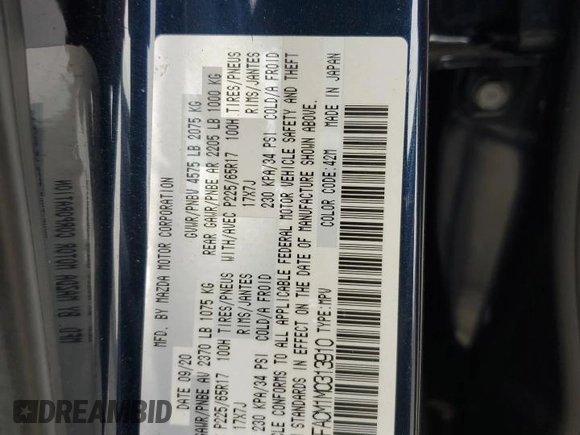 2021 Mazda CX-5 Touring with VIN JM3KFACM1M0313910, listed as a Copart auction lot 47834815 with 40,671 mi miles and Salvage Title. Bid and sale history available at carsss.com. Image 16.