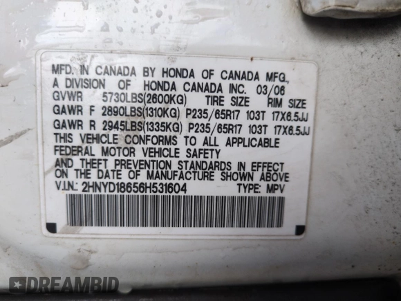 2006 Acura MDX Touring with VIN 2HNYD18656H531604, listed as a Copart auction lot 46437515 with 254,175 mi miles and Salvage Title. Bid and sale history available at carsss.com. Image 12.