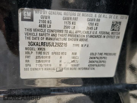 2018 GMC Terrain SLT Diesel with VIN 3GKALREU5JL292216, listed as a Copart auction lot 67384503 with 68,714 mi miles and . Bid and sale history available at DreamBid. Image 14.