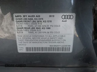2018 Audi Q5 Premium Plus with VIN WA1BNAFY1J2245788, listed as a IAAI auction lot 41761858 with 76,571 mi miles. Bid and sale history available at carsss.com. Image 9.