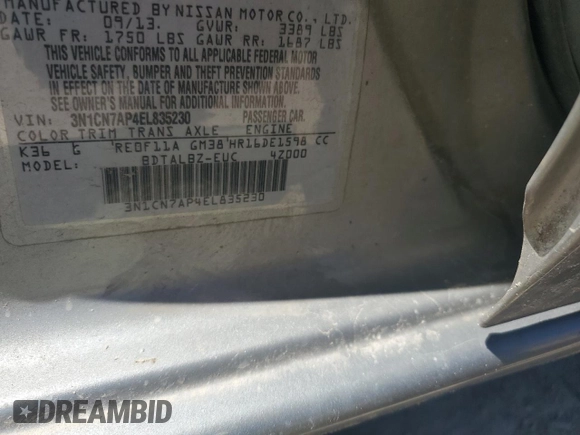 2014 Nissan Versa SV with VIN 3N1CN7AP4EL835230, listed as a Copart auction lot 49030075 with 189,146 mi miles and Salvage Title. Bid and sale history available at DreamBid. Image 13.