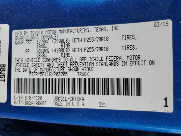 2016 Toyota Tundra SR5 z VIN 5TFRY5F11GX203705, wystawiony jako Copart lot #80566454 z przebiegiem 143 461 mil mil oraz Szkoda całkowita • Salvage title. Historia ofert i sprzedaży dostępna na DreamBid. Obrazek 12.