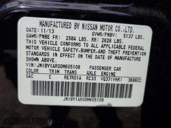 2013 Infiniti M37 with VIN JN1BY1AR0DM605108, listed as a Copart auction lot 75910244 with 94,284 mi miles and Salvage Title. Bid and sale history available at carsss.com. Image 12.