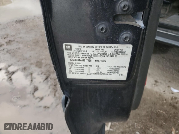 2004 Chevrolet Silverado 1500 LS with VIN 2GCEC19T441217495, listed as a Copart auction lot 52202075 with Not Provided miles and Salvage Title. Bid and sale history available at DreamBid. Image 14.